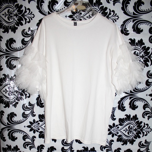 Tops - Tulle Sleeve T-Shirt